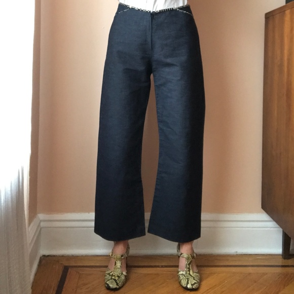 Vintage Dark Denim Zip Up Wide Leg Gaucho Pants 30 - Picture 6 of 11